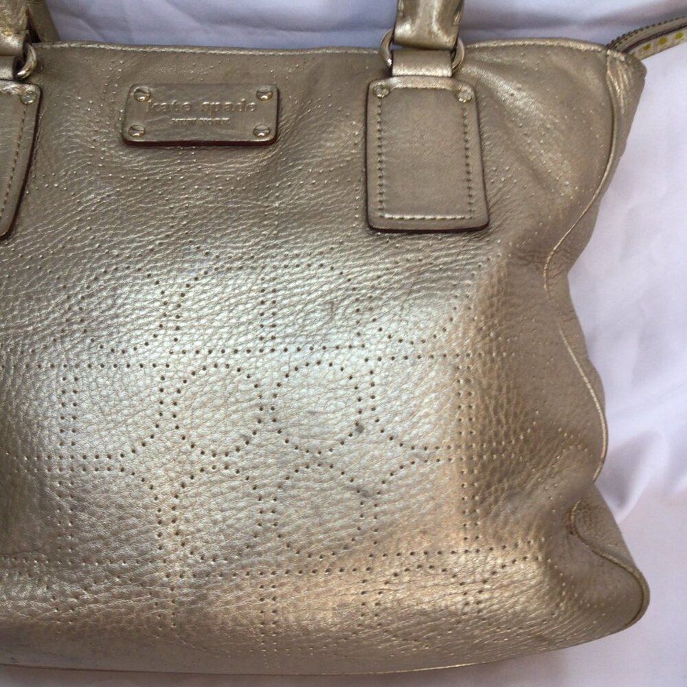 Kate Spade York Street Metallic Gold Leather Satchel • WKRU0812 • Care Cards - Picture 5 of 16